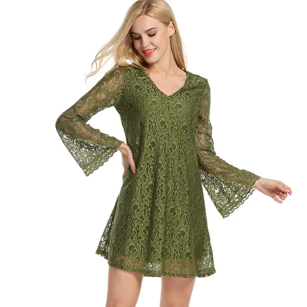 Elegant Lace Summer Plus Size V-Neck Dress