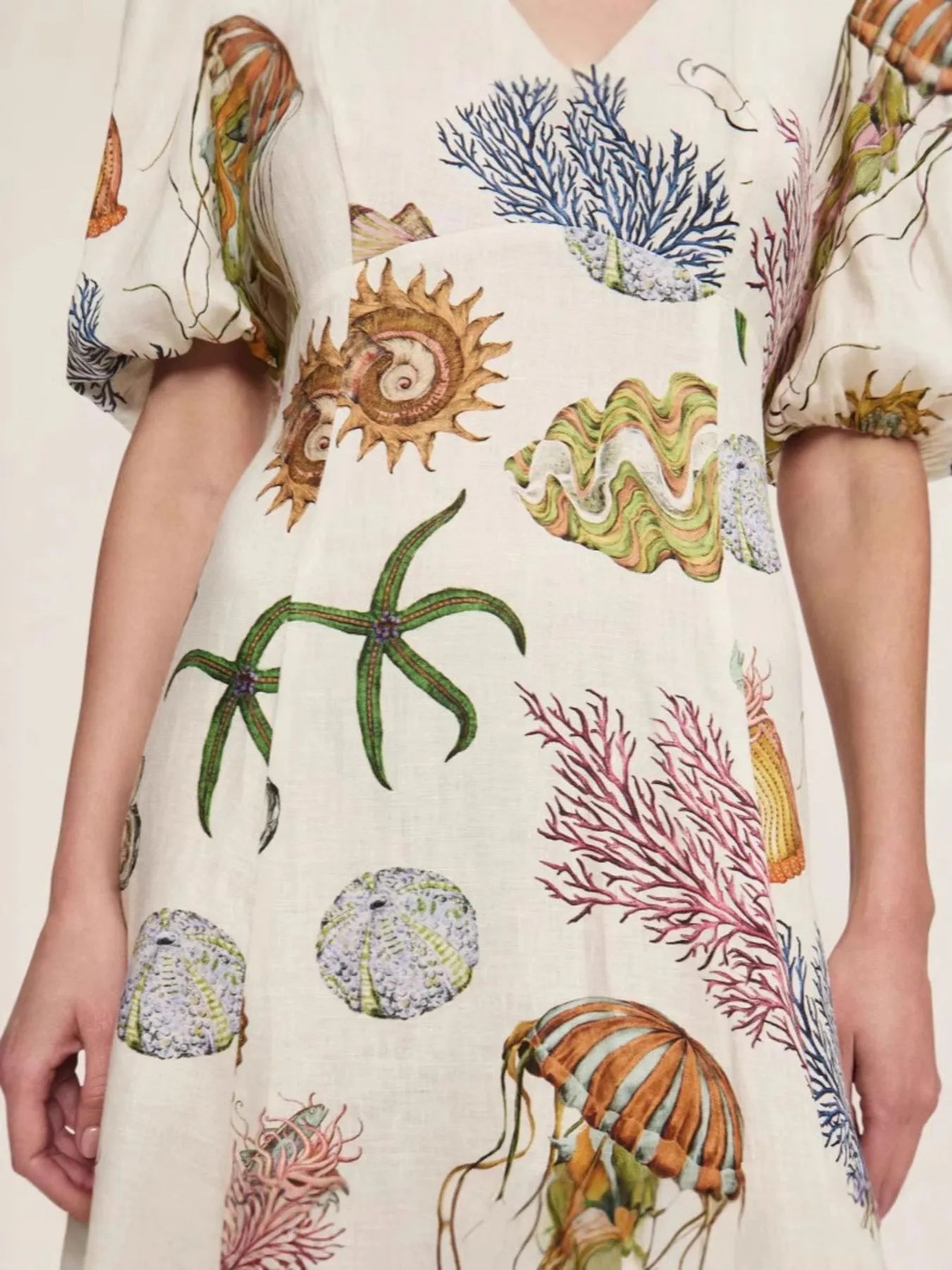 Printed Round Neck Puff Sleeve Dress
