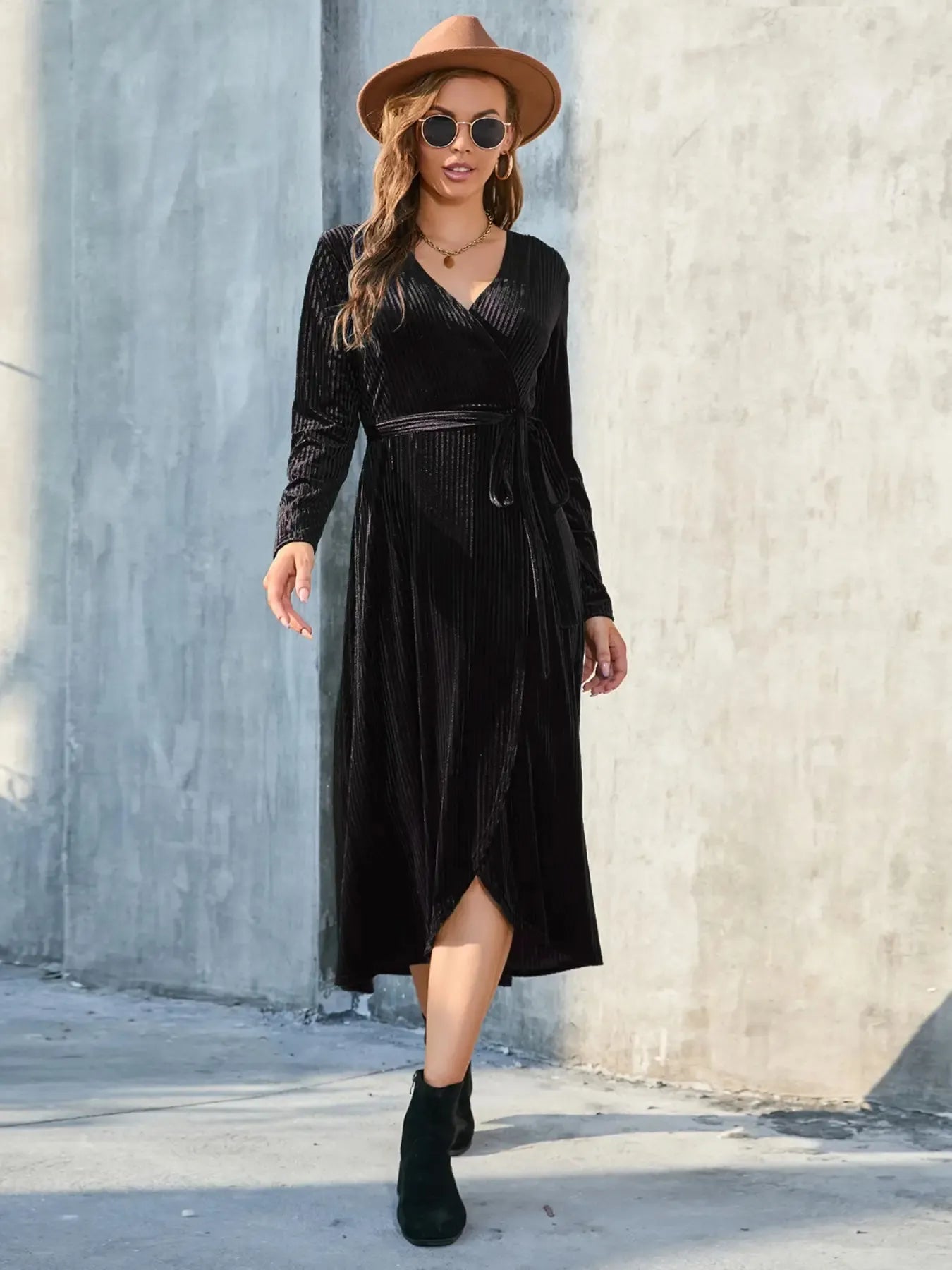 Surplice Long Sleeve Midi Dress