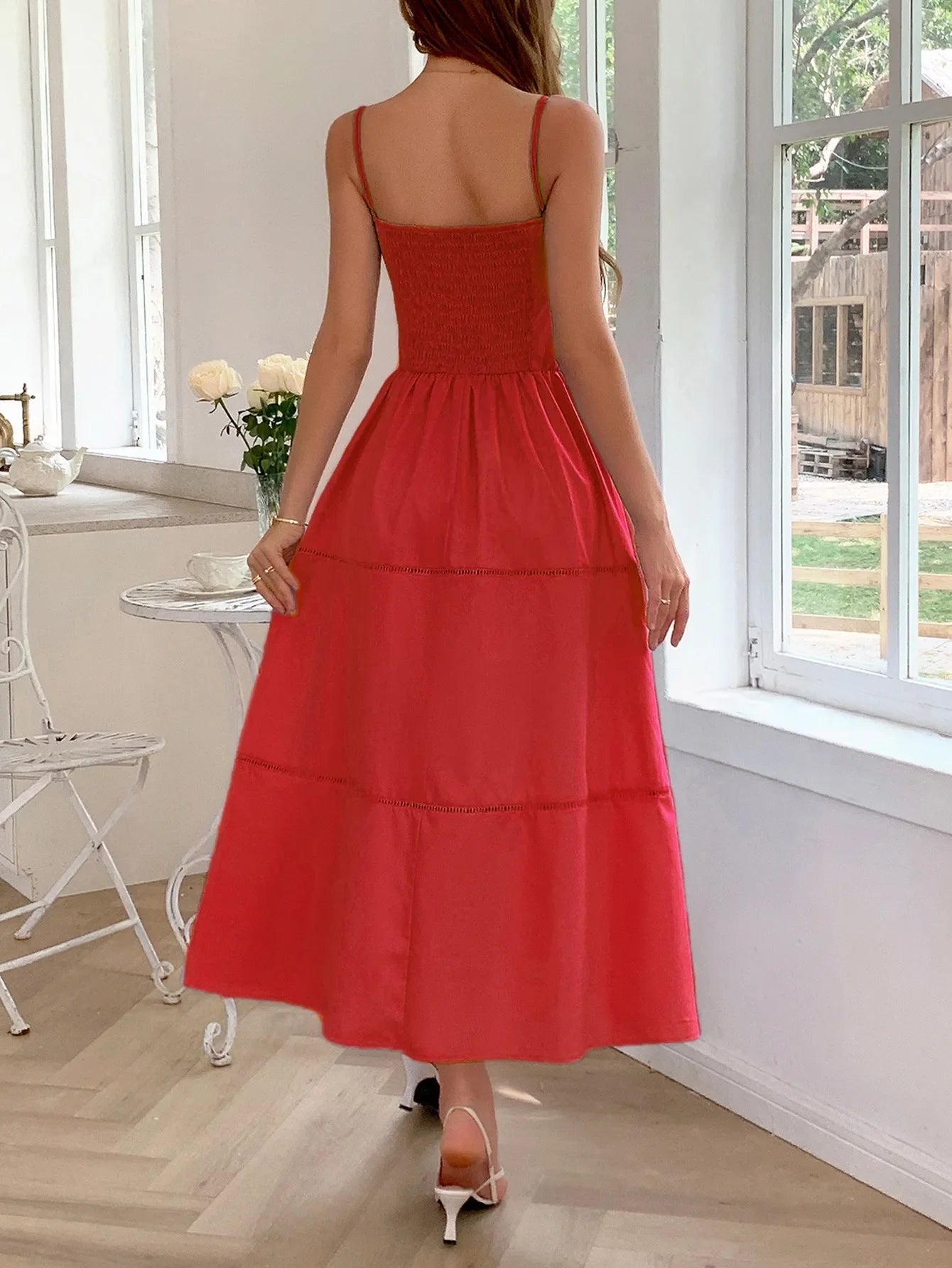 Smocked Back Tie Front Cami Dress