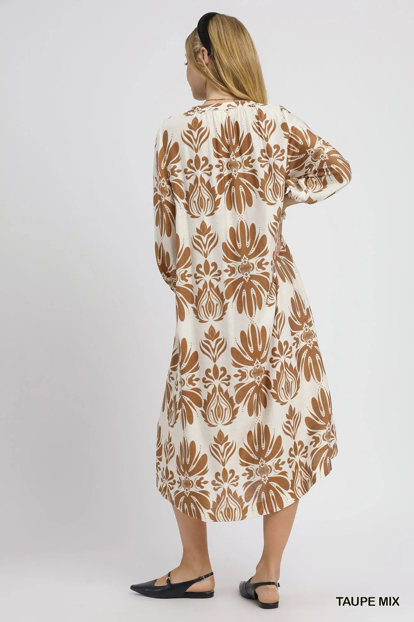 Mix Abstract Floral Print Midi Dress
