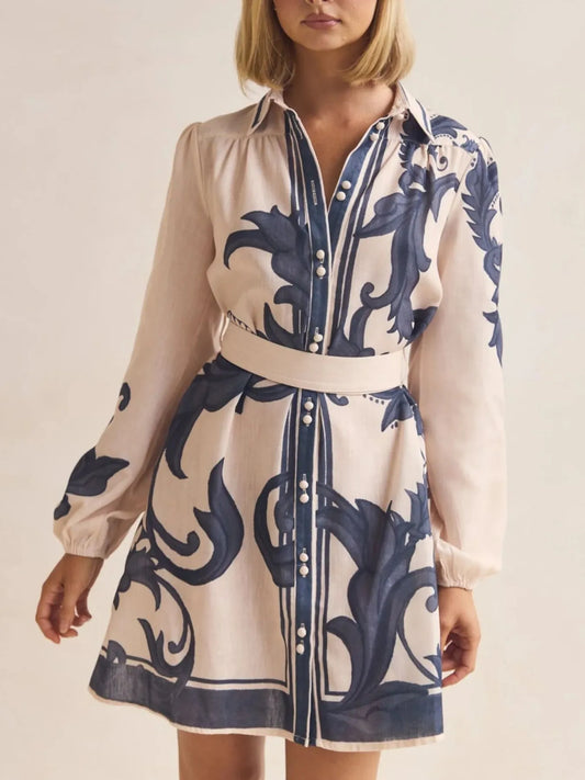 Printed Long Sleeve Shirt Dress