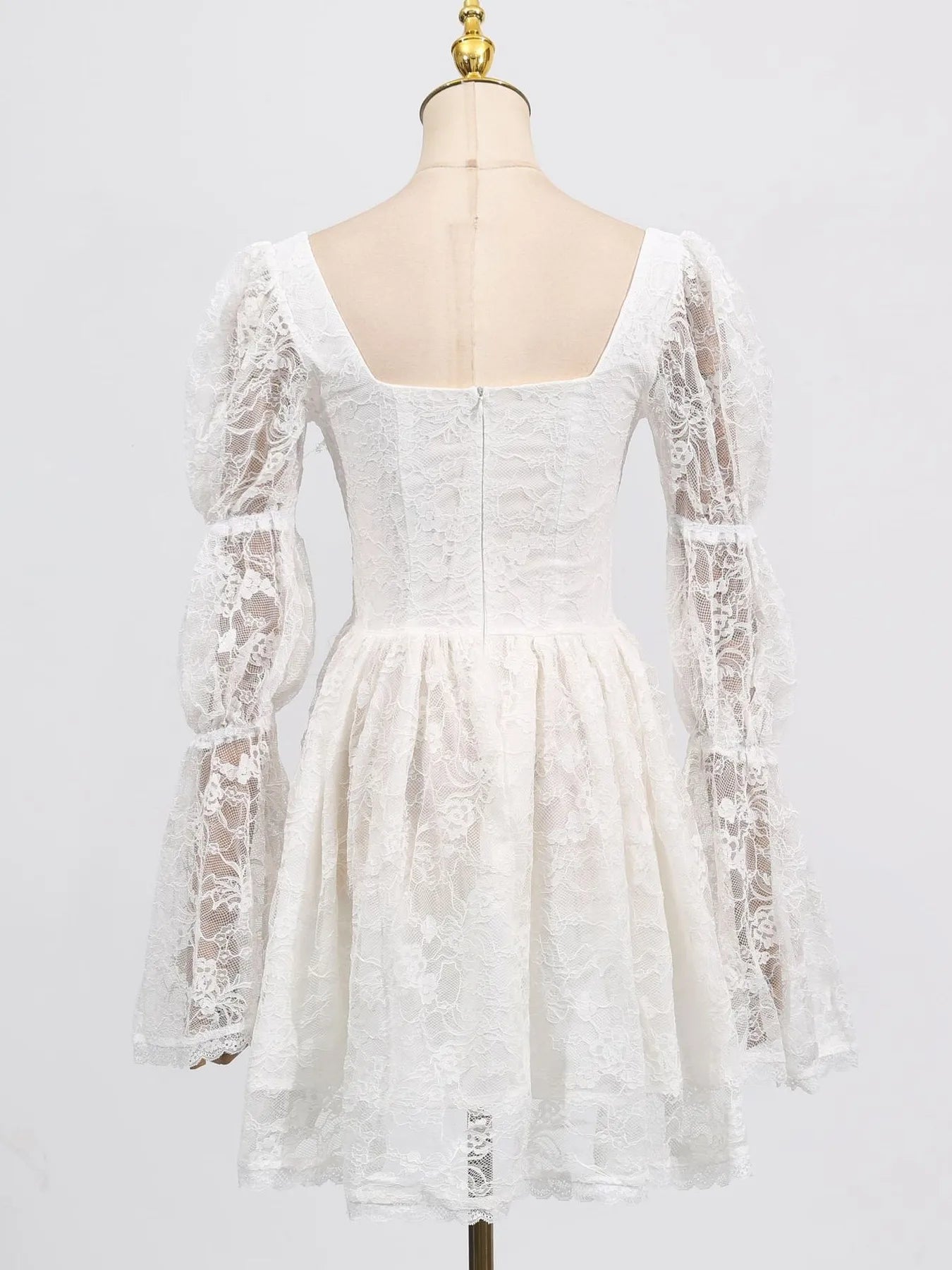 Square Neck Lace Long Sleeve Dress