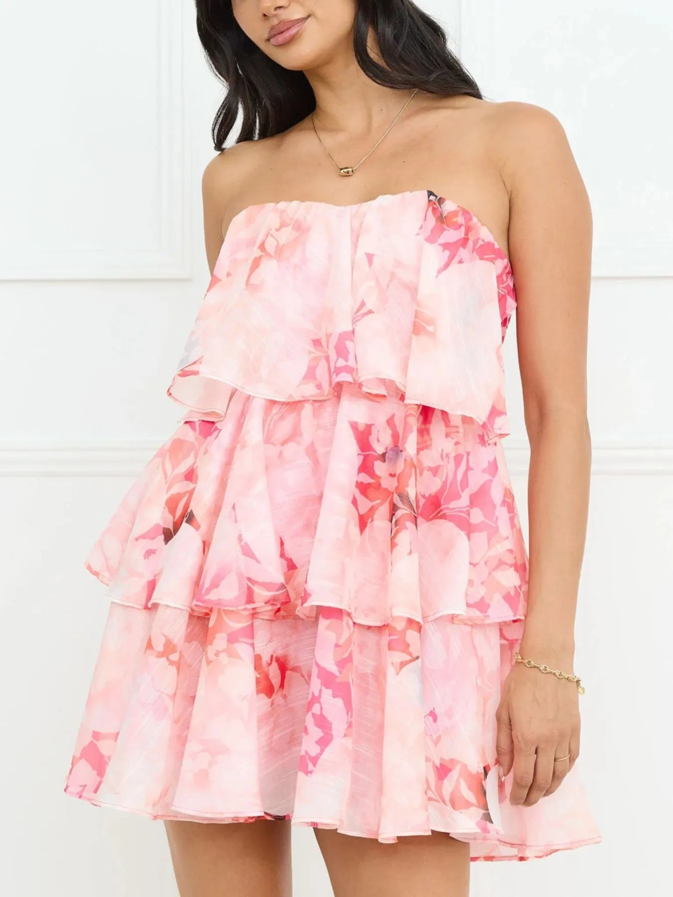 Printed Ruffled Layered Tube Dress