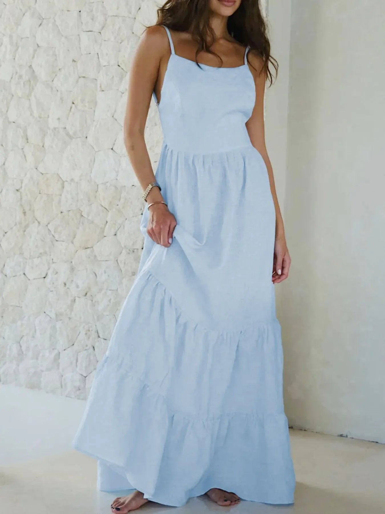 Tiered Maxi Cami Dress with Ruffled Hem