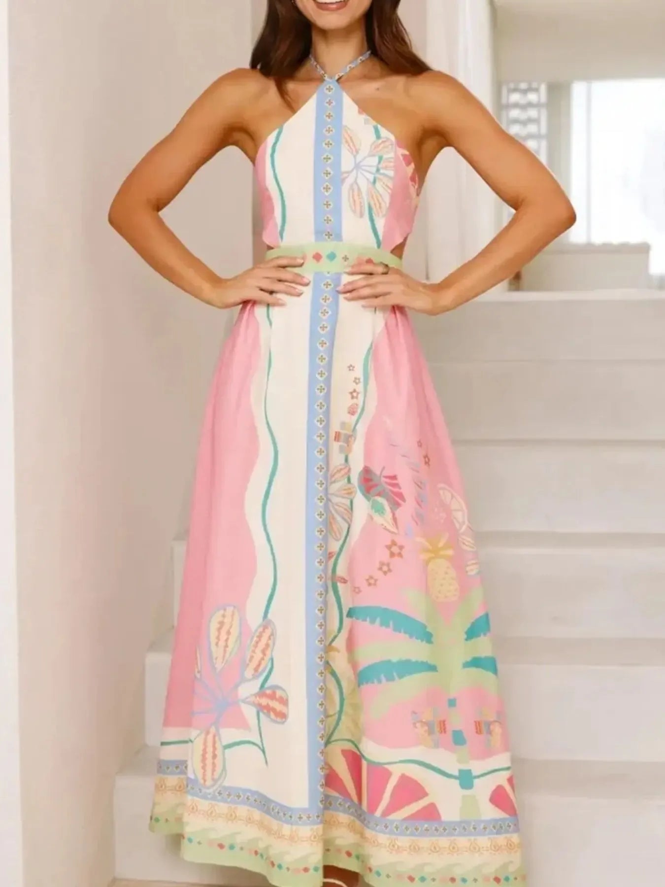 Halter Neck Printed Maxi Dress