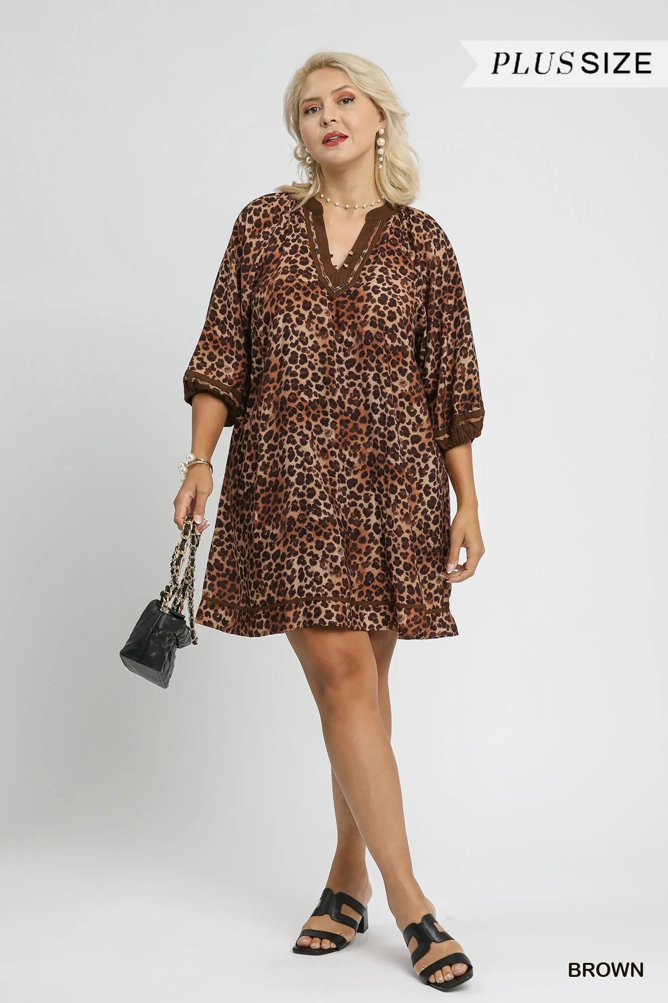 Leopard Print Mini Dress with Contrast Trim Plus Size
