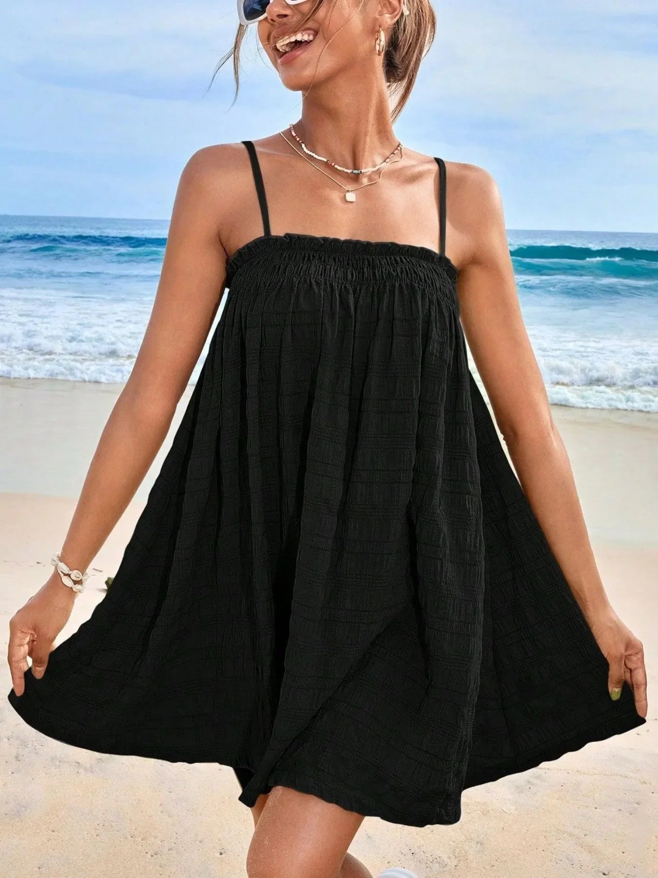 Frill Textured Mini Cami Dress
