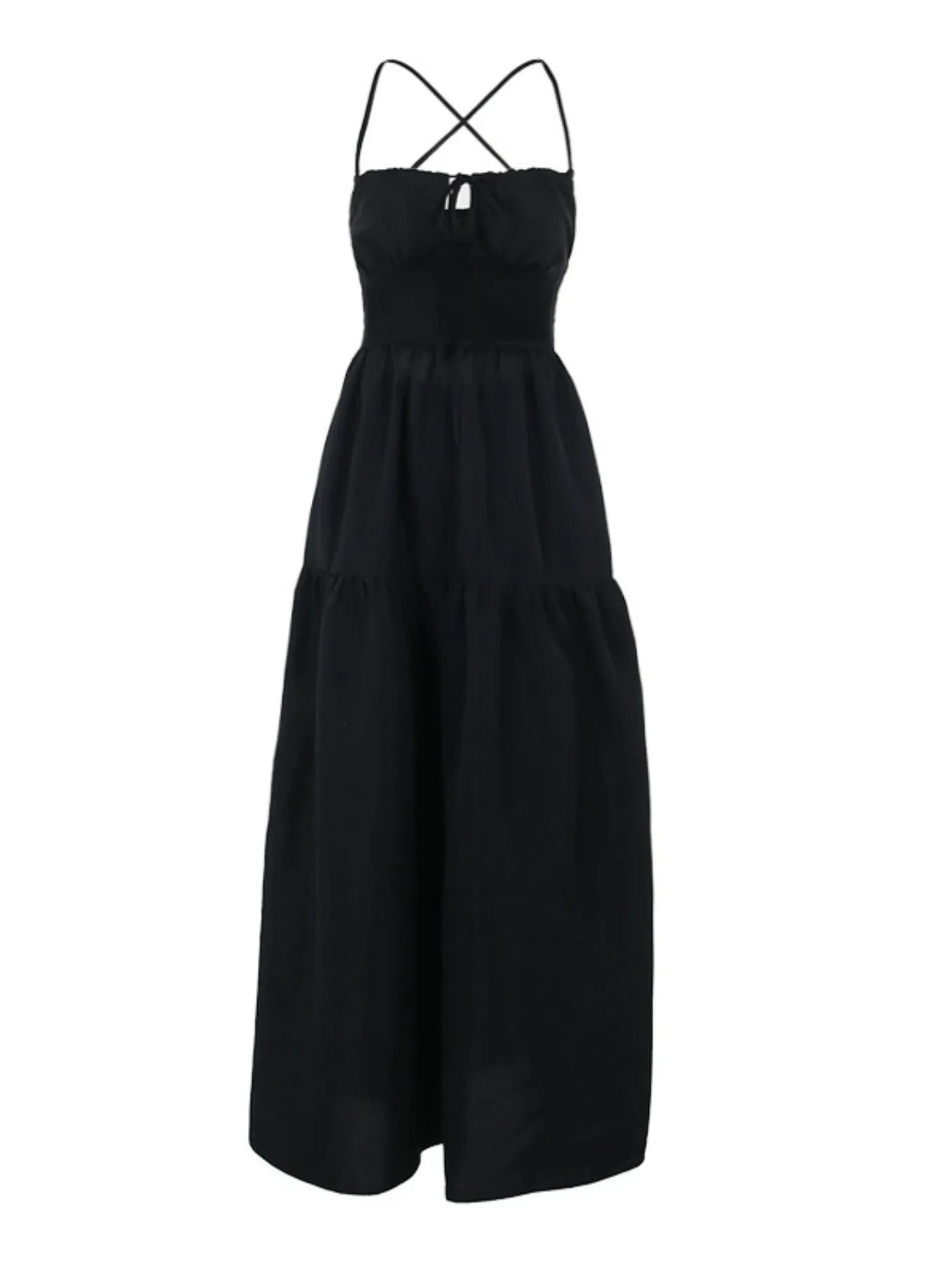 Tiered Lace Up Spaghetti Straps Maxi Dress