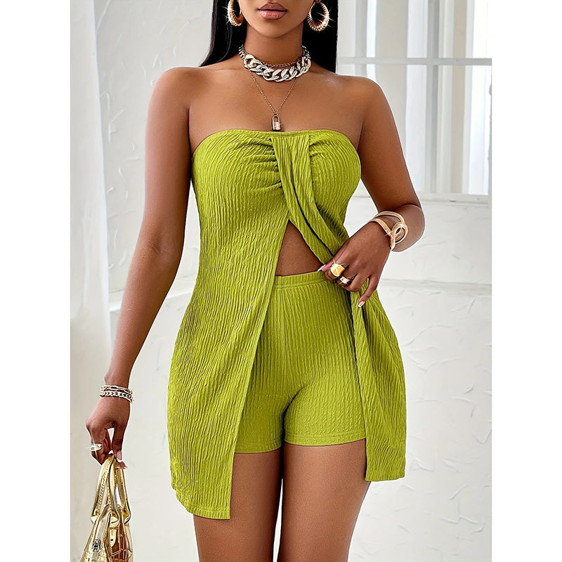 2 Piece Outfits Elegant Textured Strapless Ruched