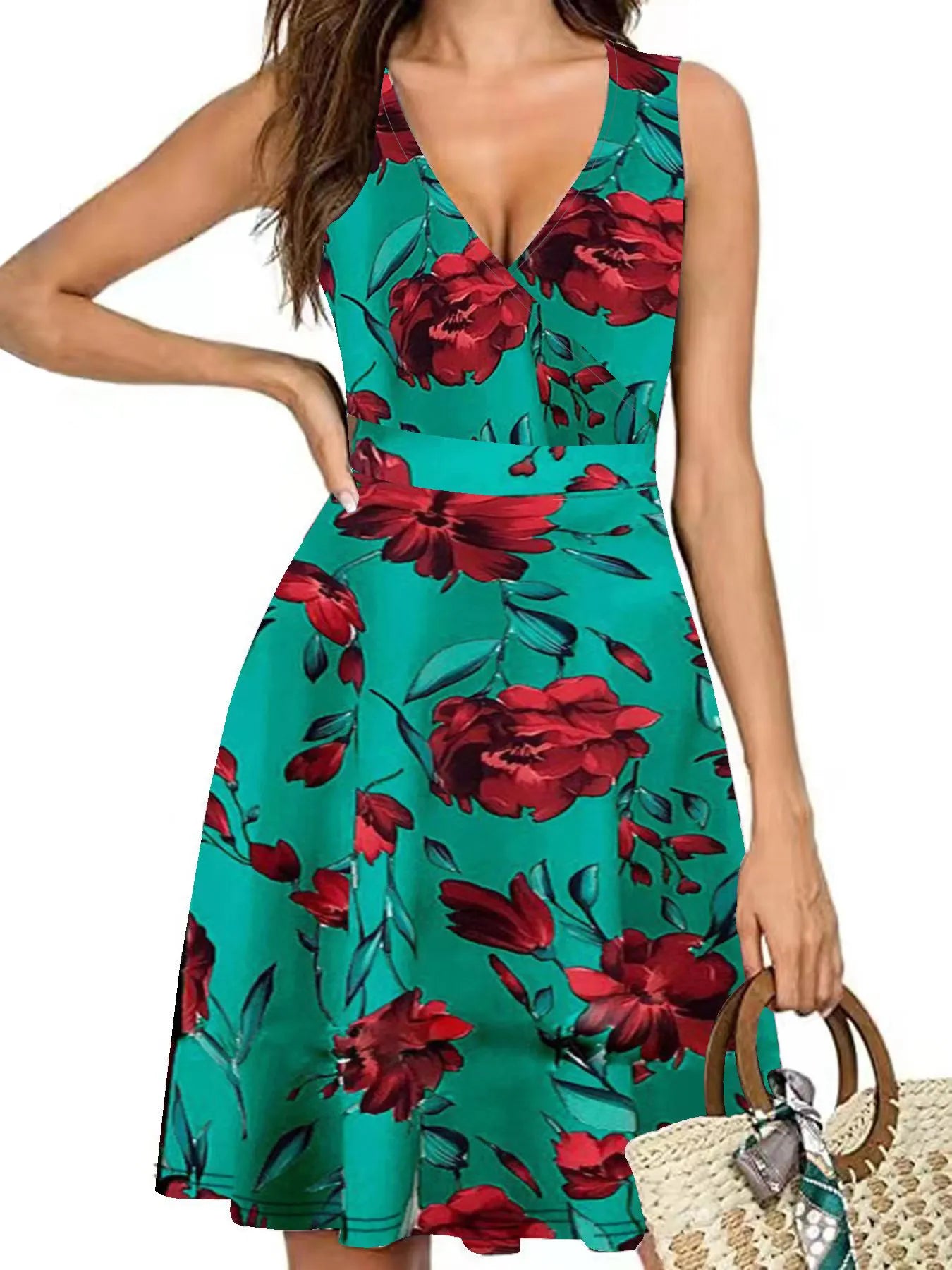 Printed Surplice Sleeveless Dress