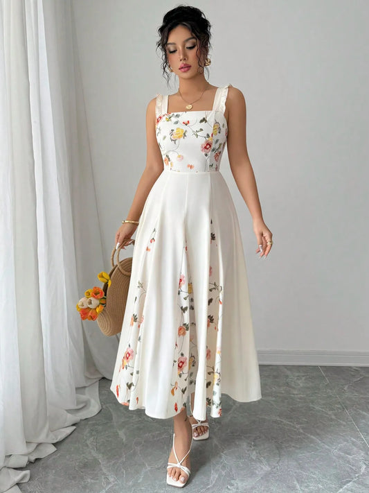 Printed Square Neck Midi Dress