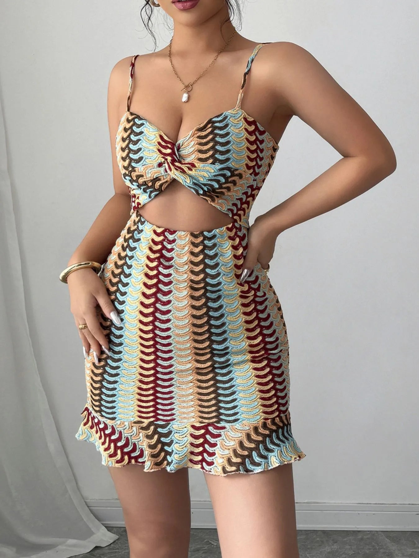 Cutout Ruffled Hem Cami Dress