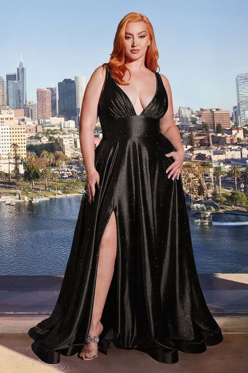 Robe trapèze en satin pailleté 