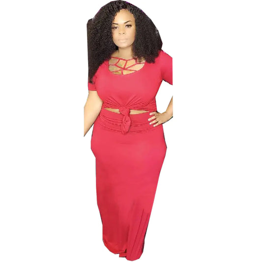 Plus Size Hollow Neck Two-Piece Dress Set
