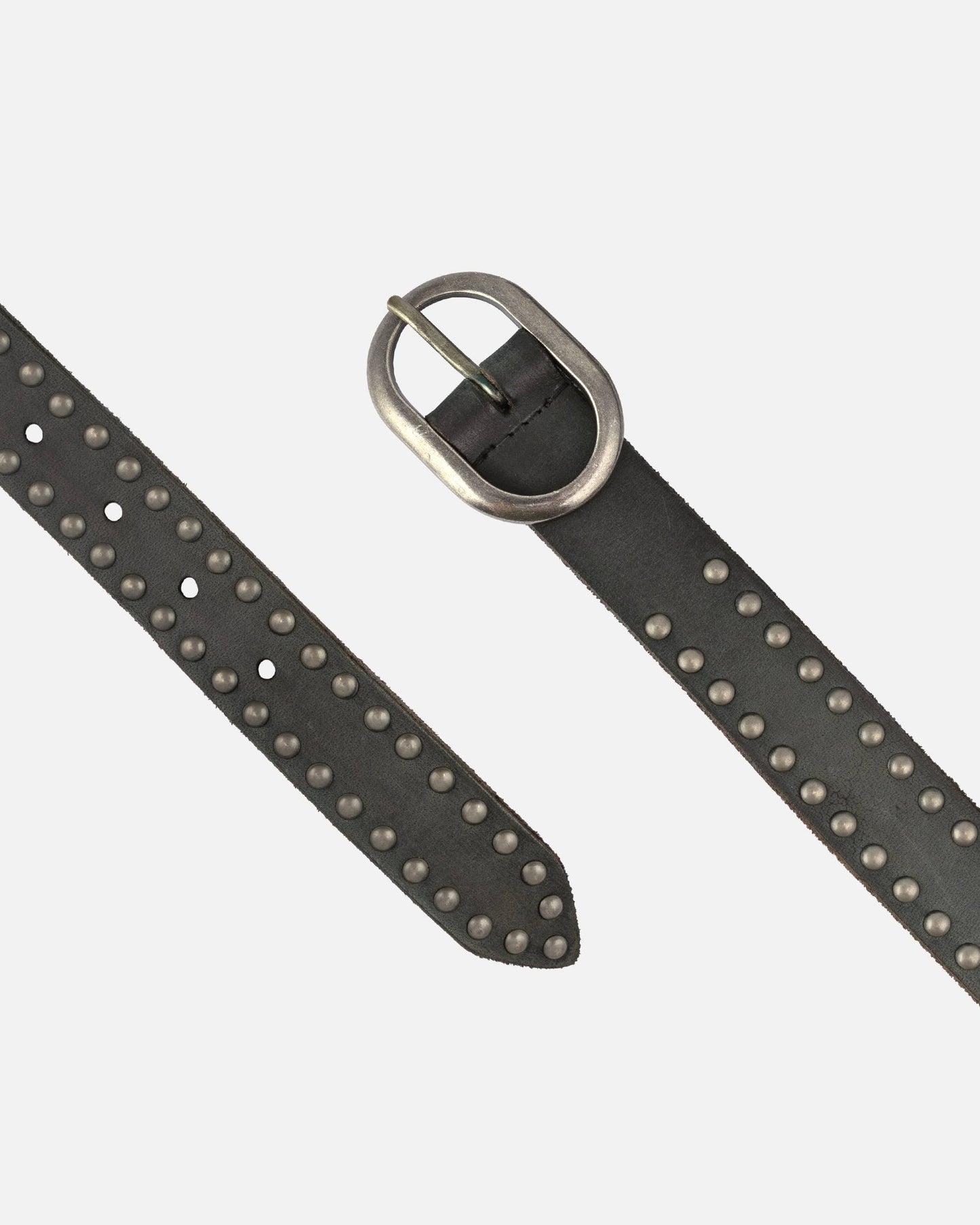 Zwier | Oval Buckle Leather Studded Belt: Dark Grey