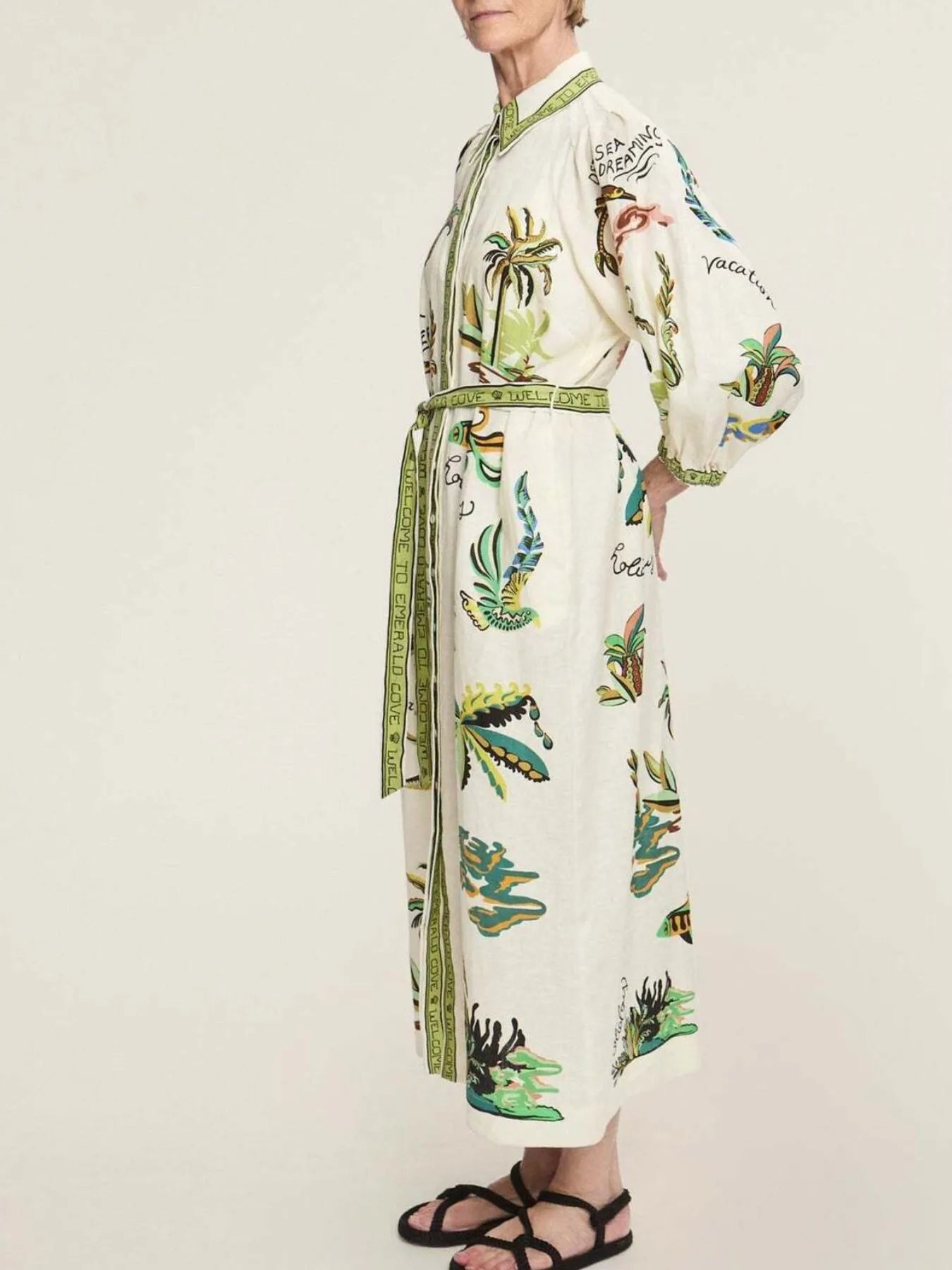 Printed Button Up Long Sleeve Shirt Dress