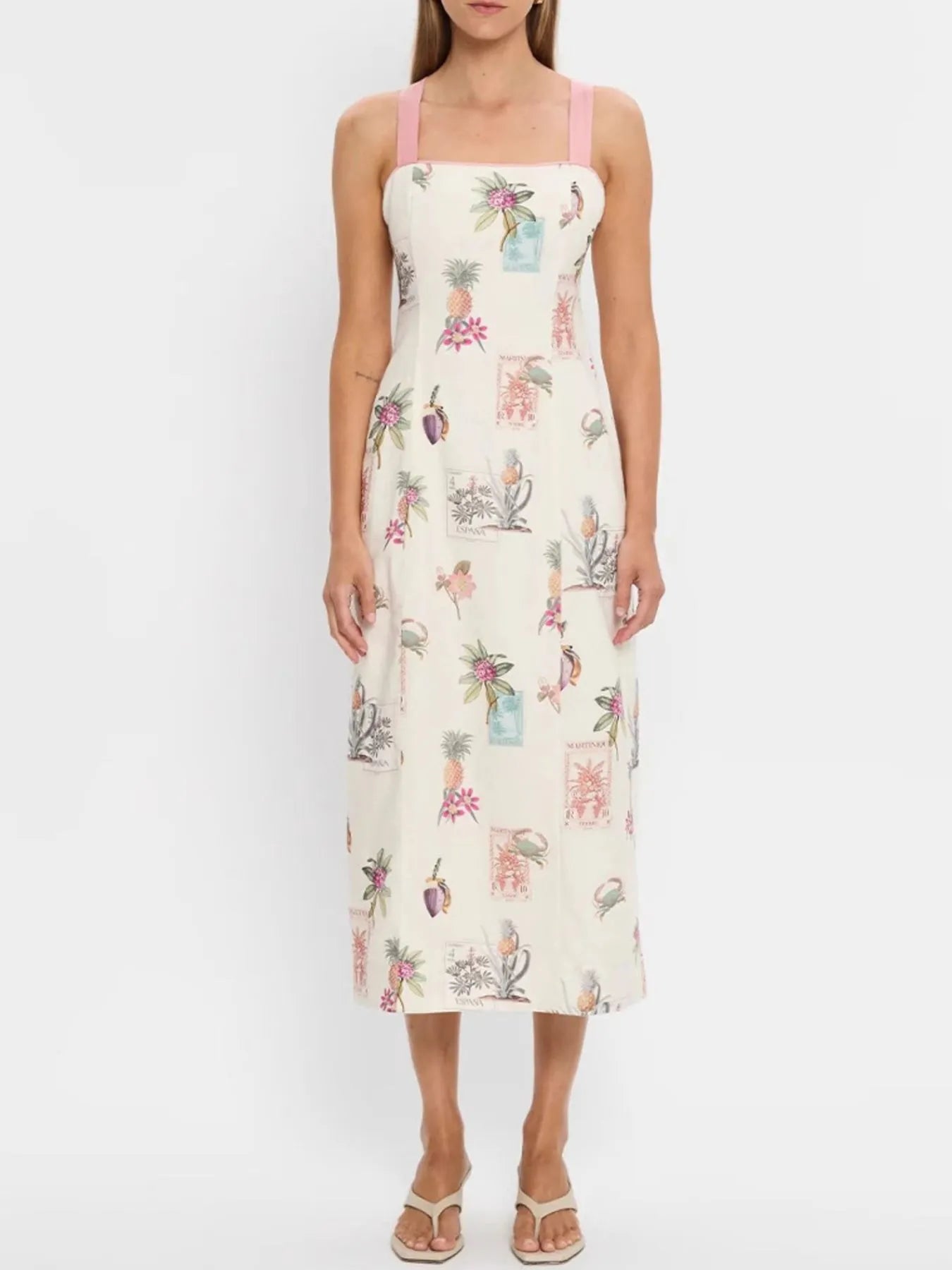 Printed Square Neck Midi Cami Dress