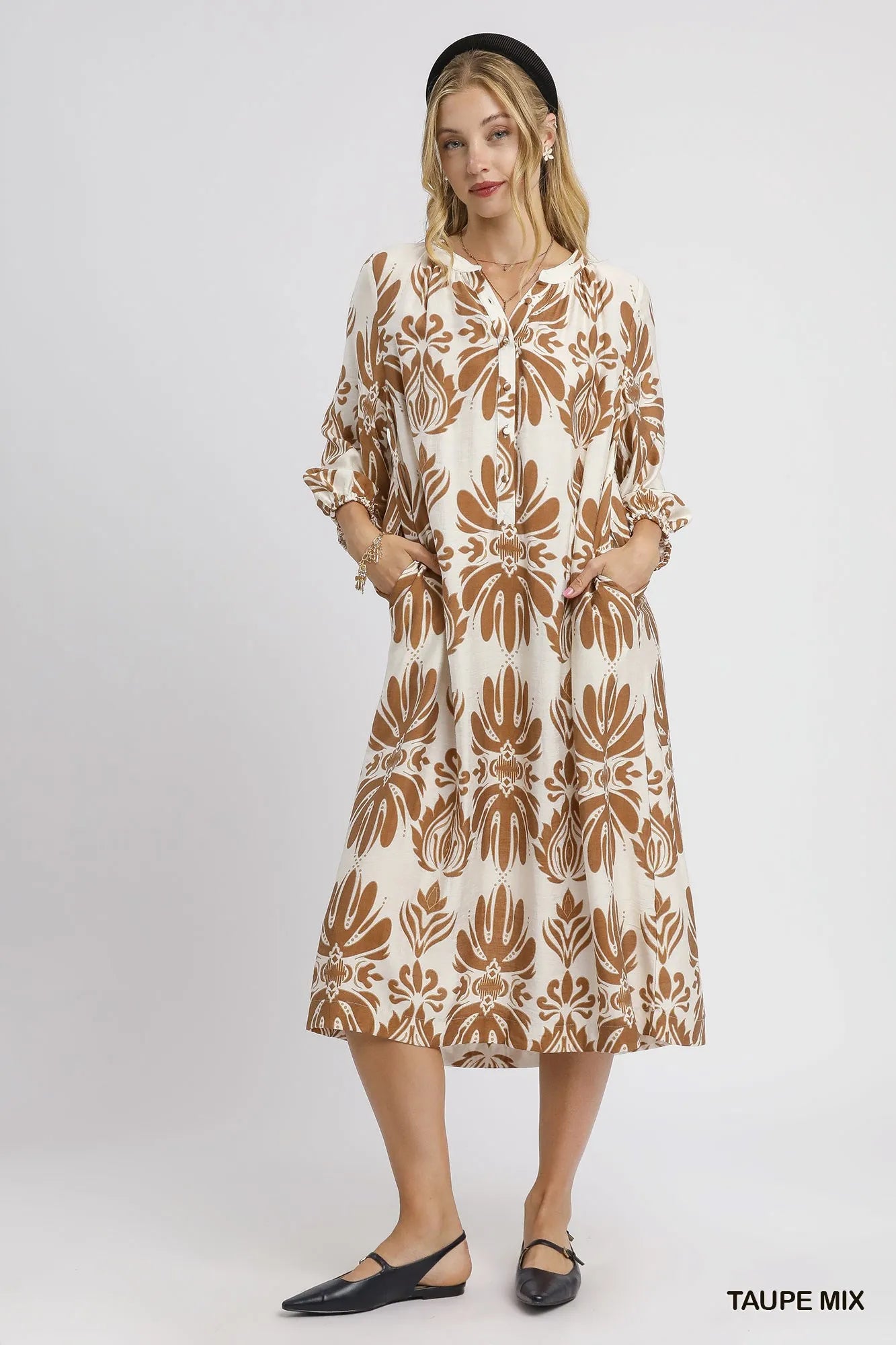 Mix Abstract Floral Print Midi Dress