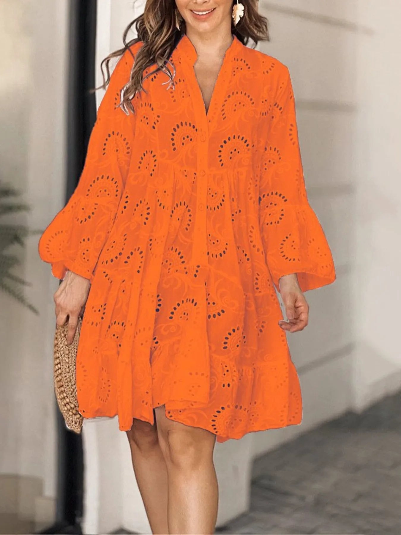 Eyelet Ruffled Hem Tiered Dress Plus Size