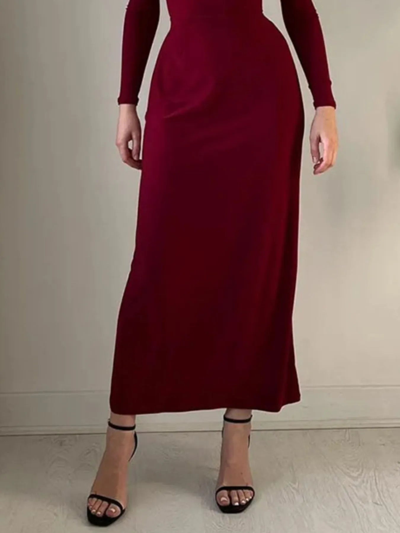 Tied Long Sleeve Bodycon Midi Dress Plus Size