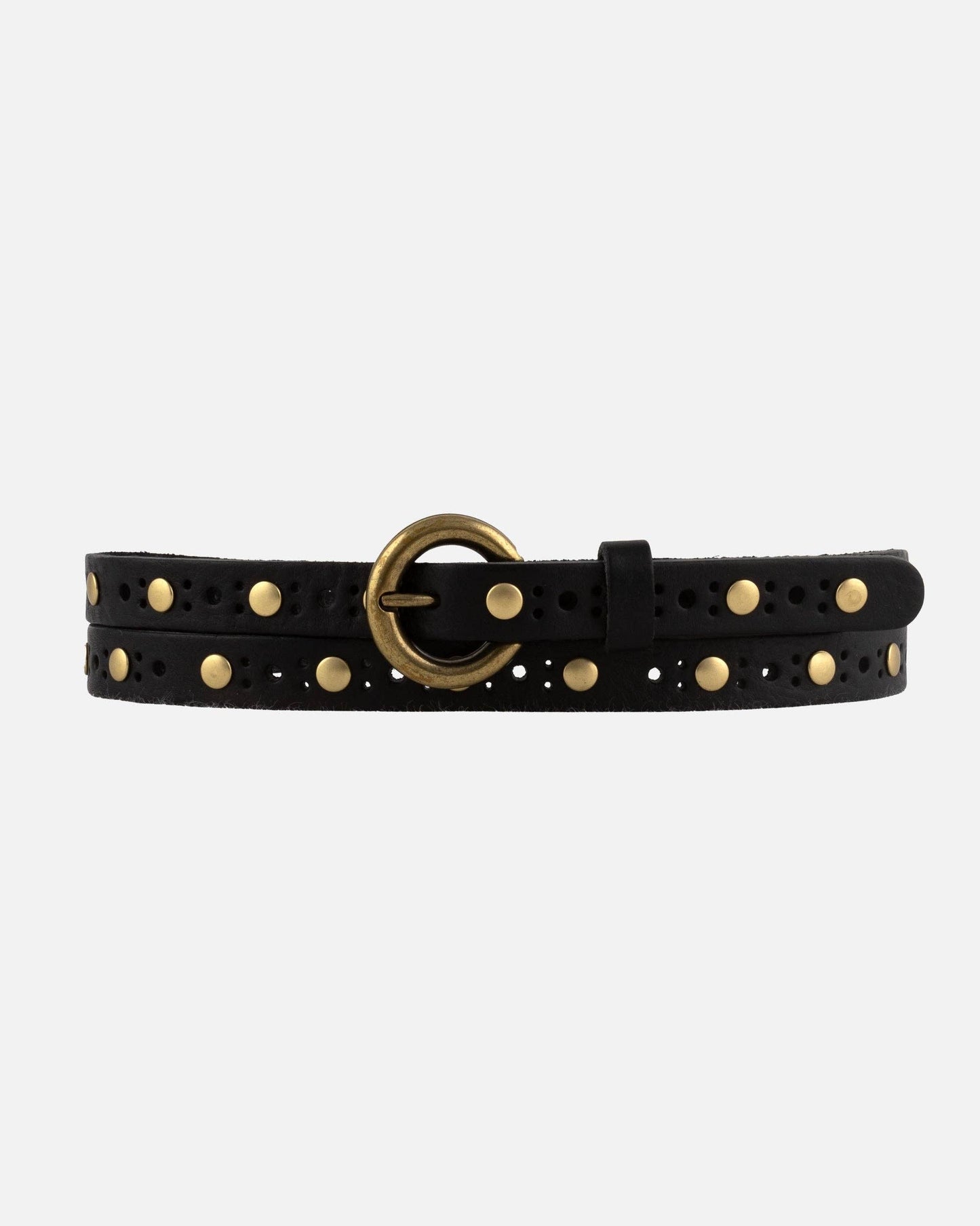 Chloe | Vintage Studded Skinny Belt - Black
