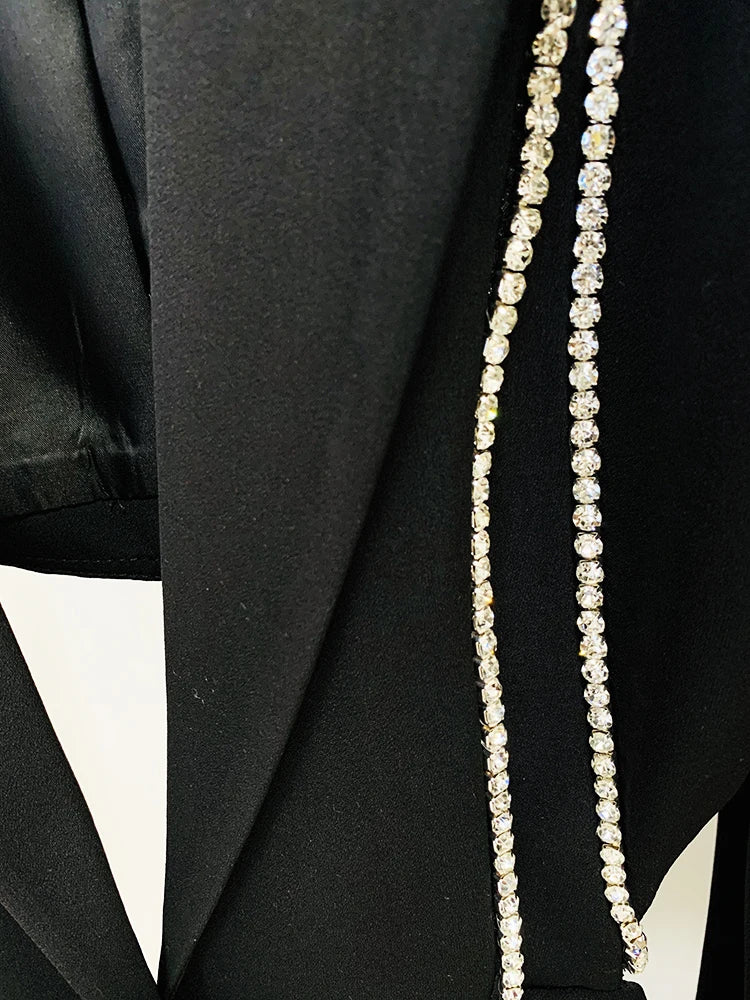 HIGH STREET Newest Fashion 2024 Designer Suit Set Women's Single Button Hollow Out Diamonds Beaded Blazer Flare Pants Set