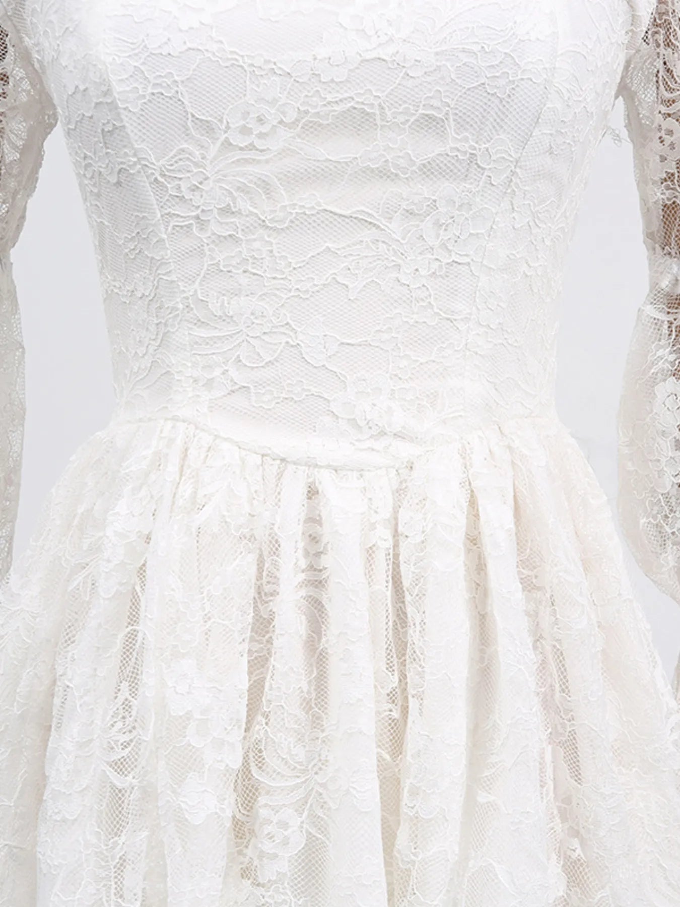 Square Neck Lace Long Sleeve Dress