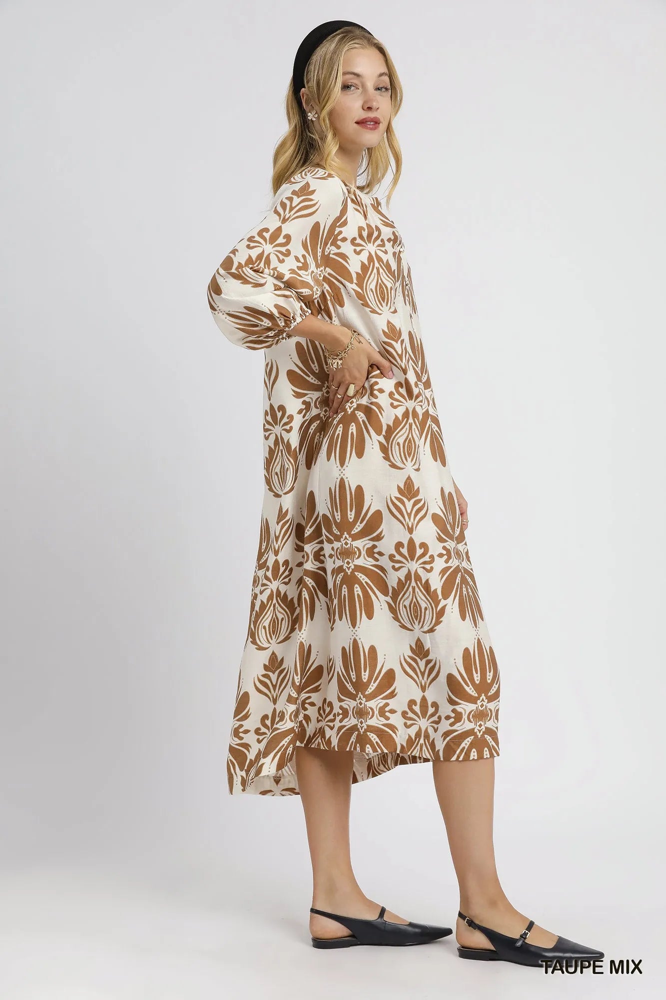 Mix Abstract Floral Print Midi Dress
