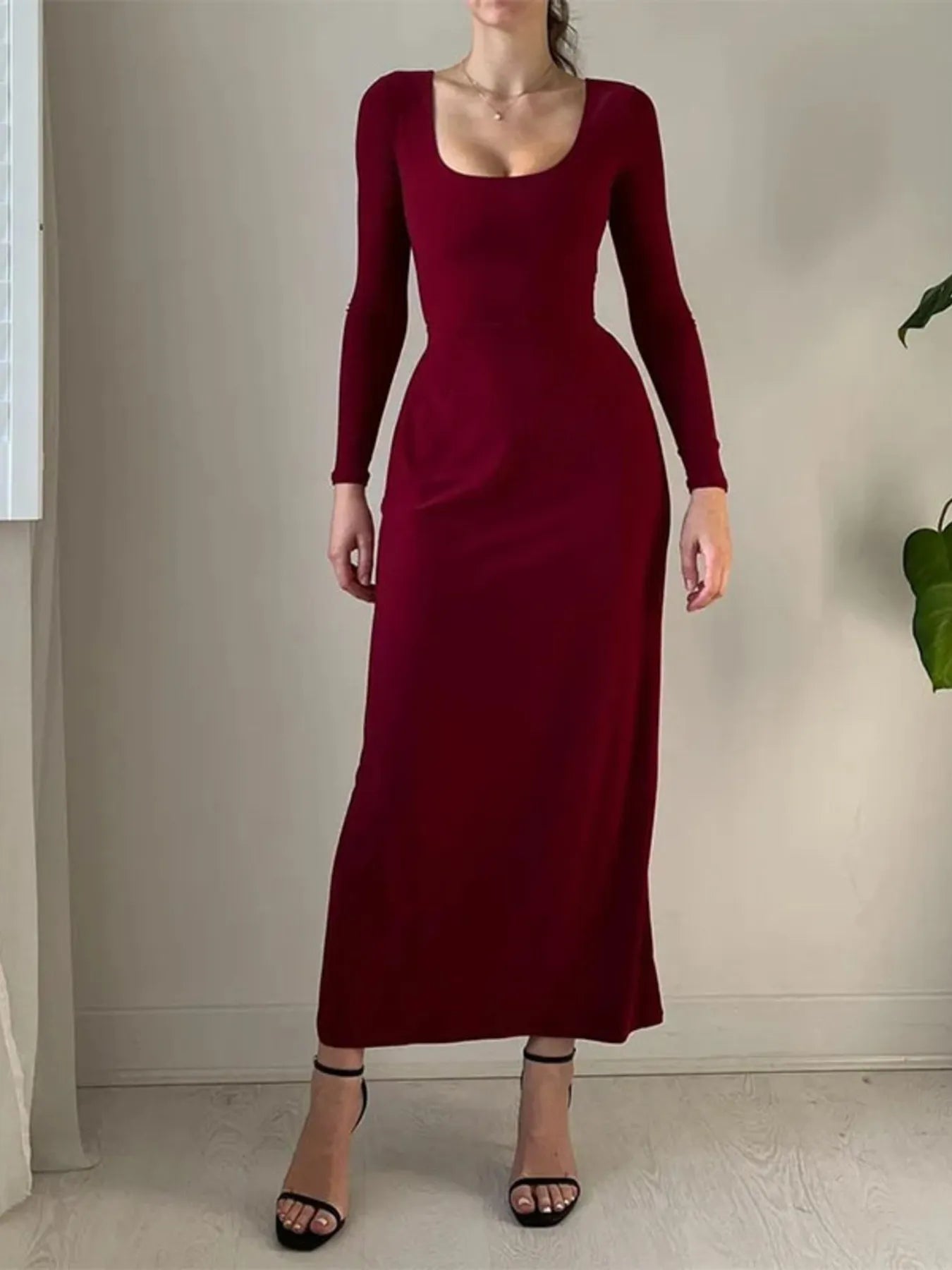 Tied Long Sleeve Bodycon Midi Dress Plus Size