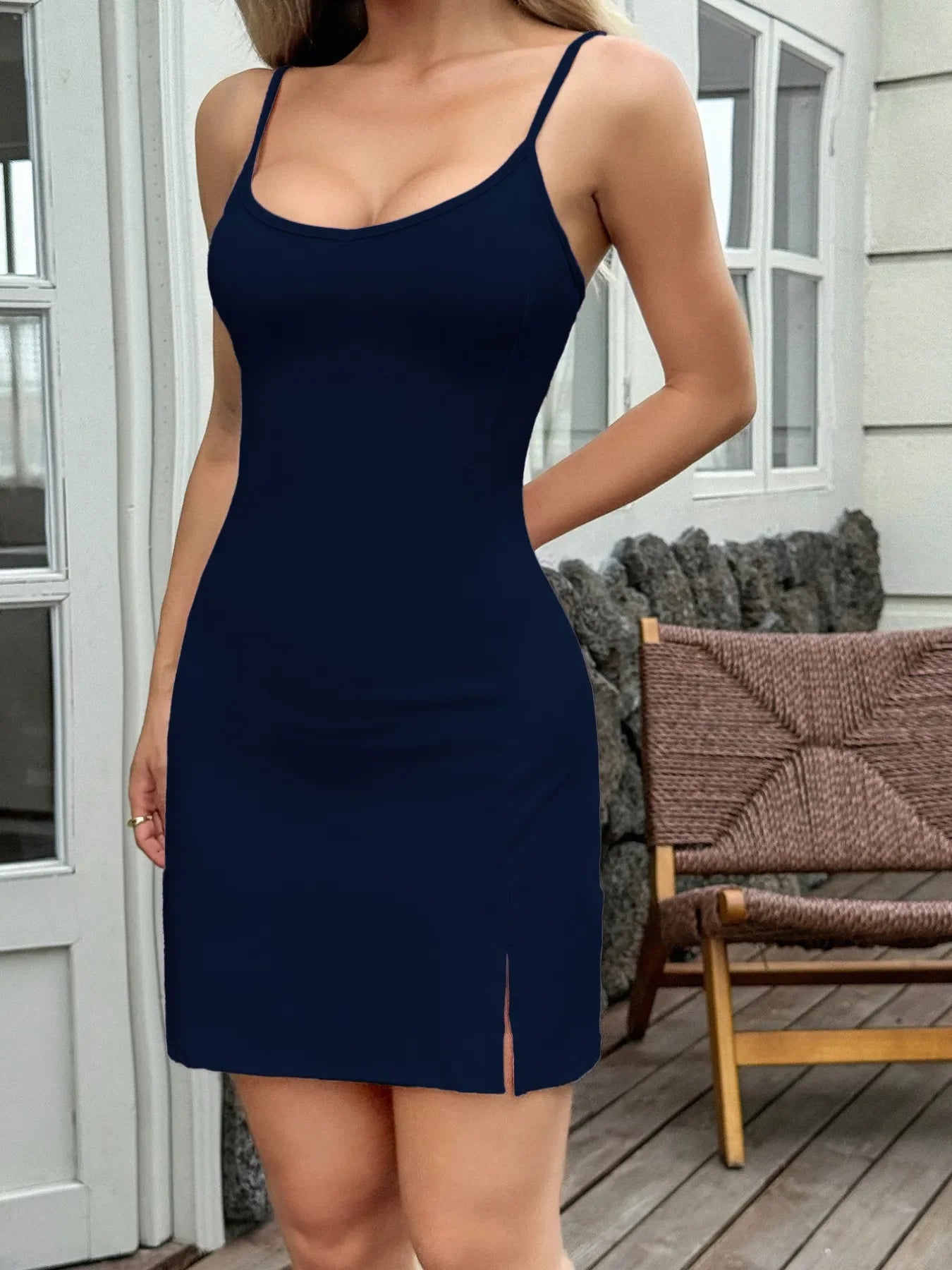 Slit Scoop Neck Cami Dress