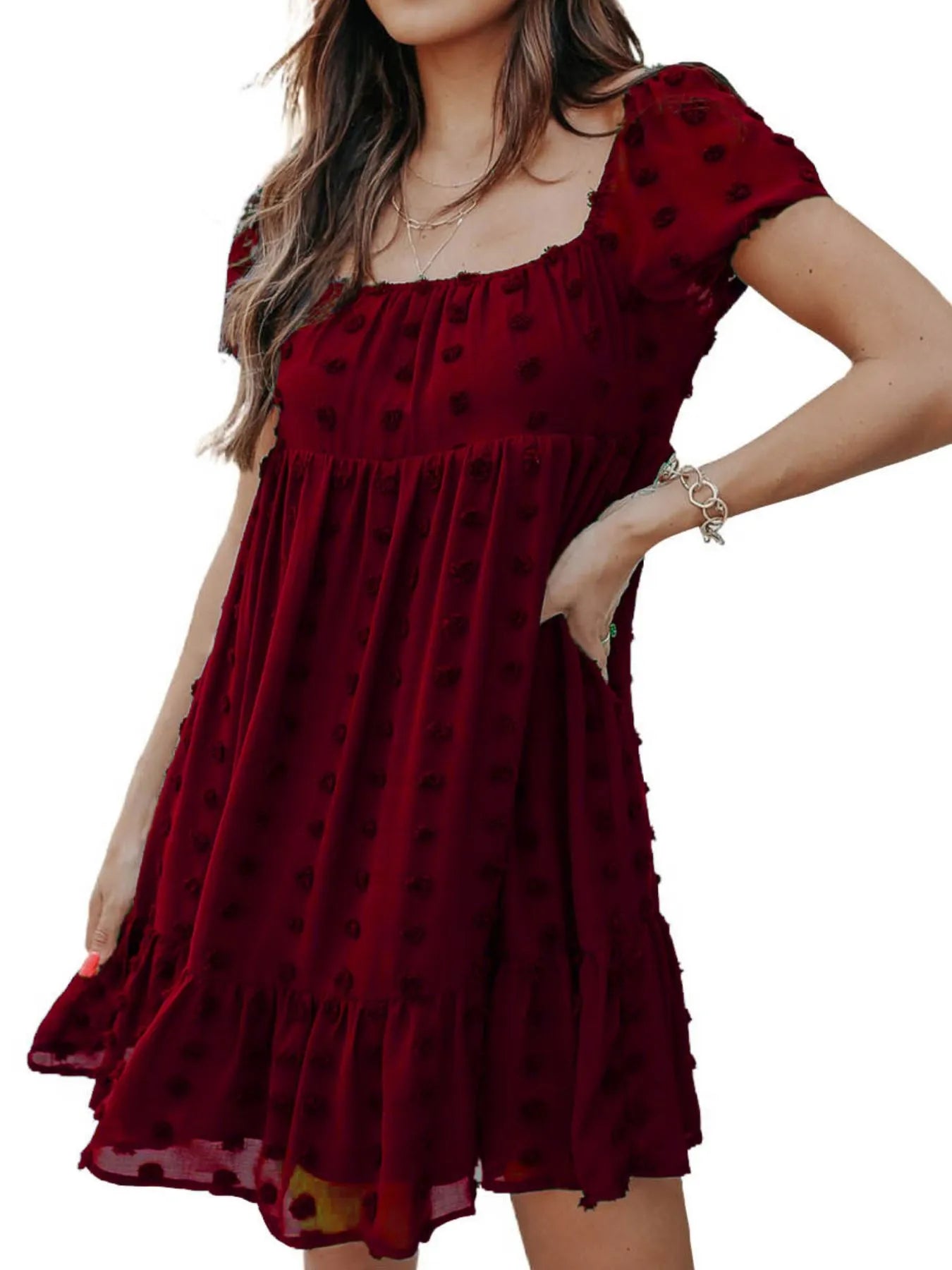 Swiss Dot Square Neck Mini Dress