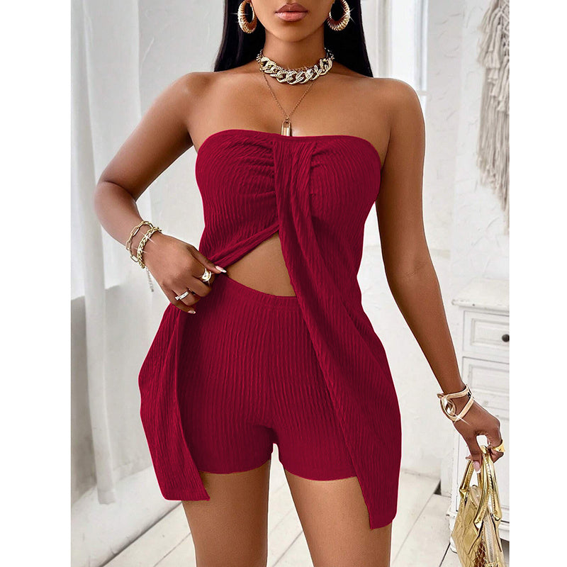 2 Piece Outfits Elegant Textured Strapless Ruched