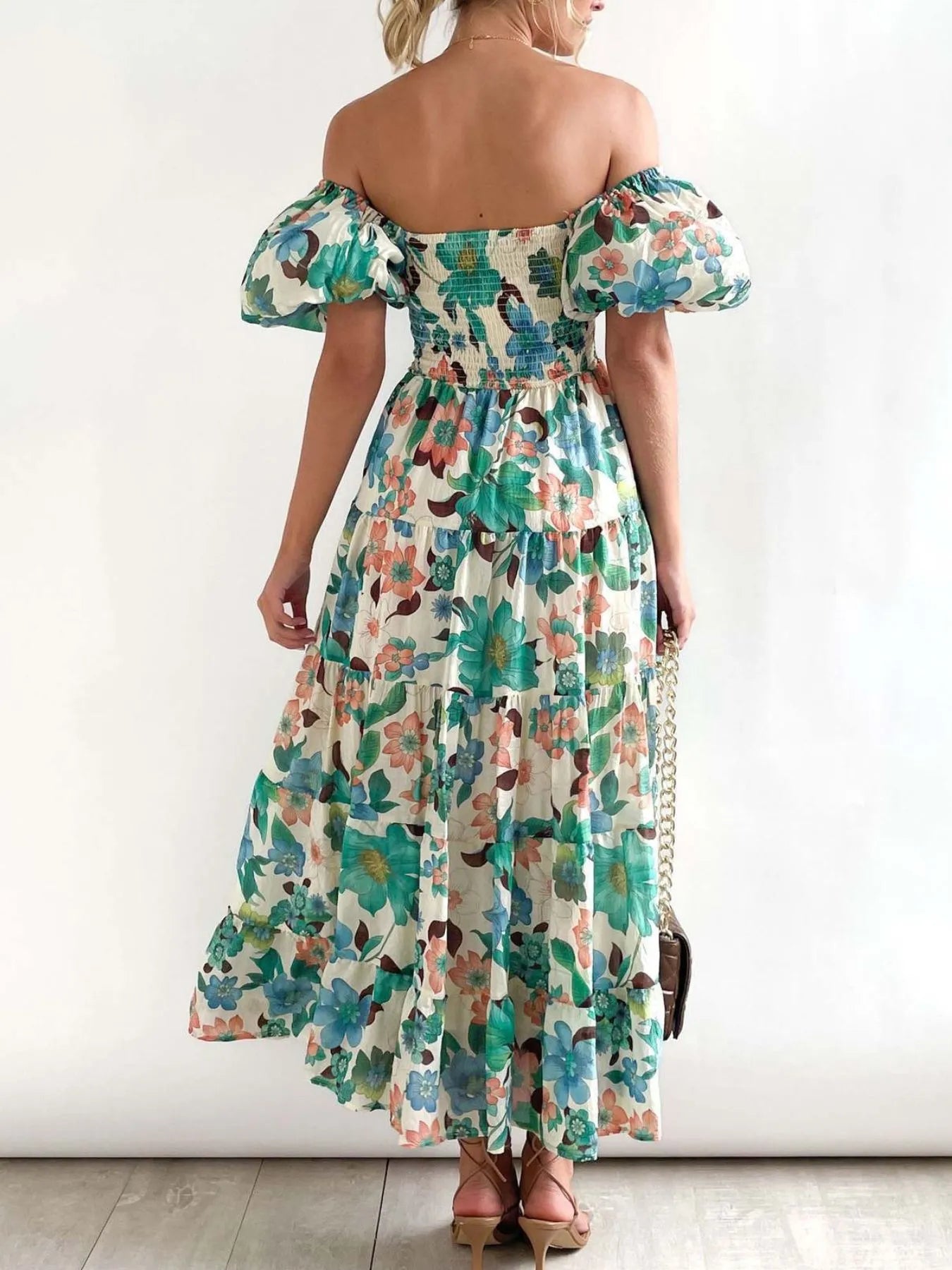 Floral Smocked Puff Sleeve Tiered Dress