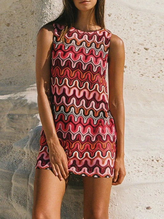 Printed Round Neck Sleeveless Dress