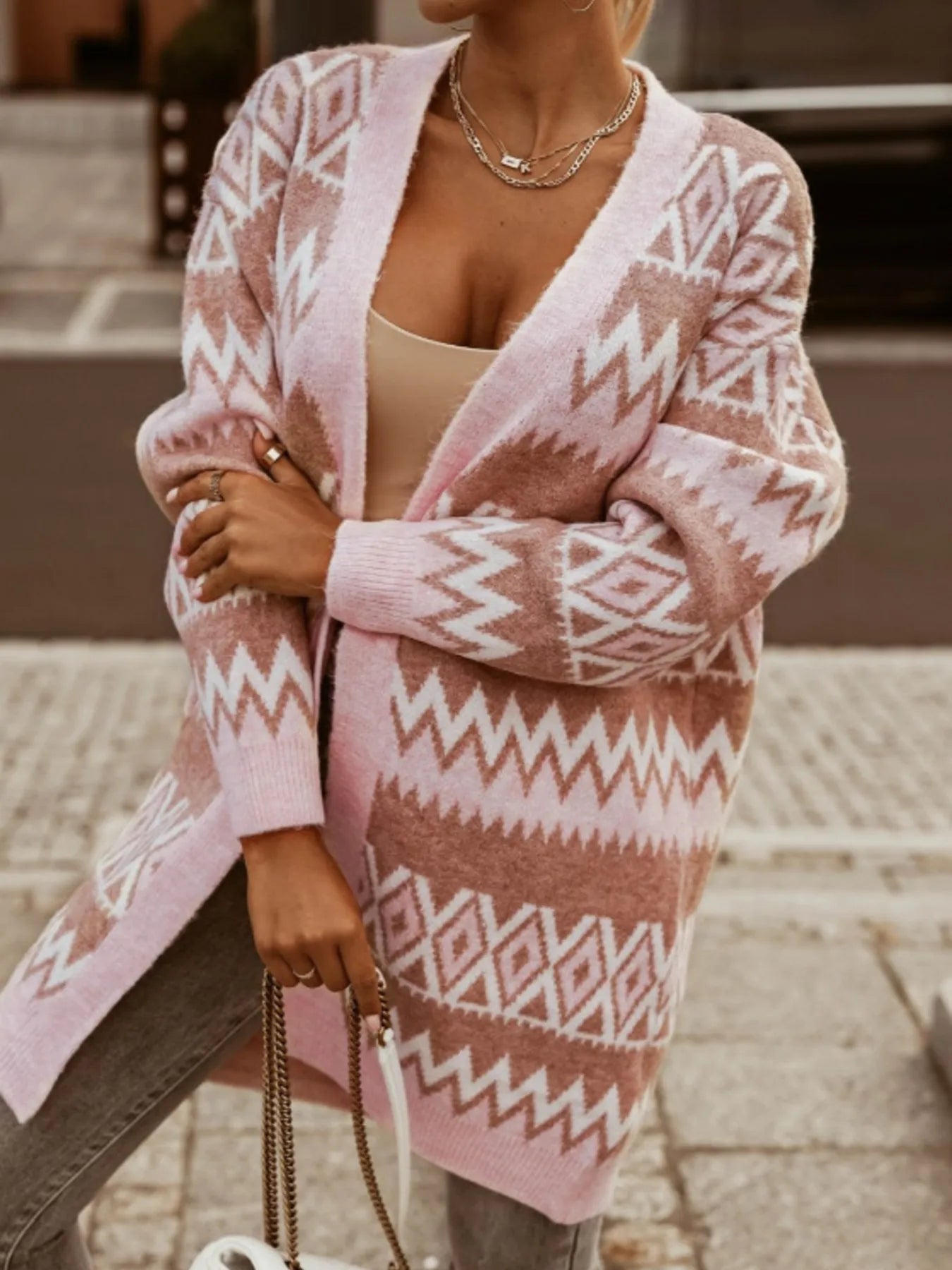 Bohemian Geometric Longline Cardigan Oversized Buttoned