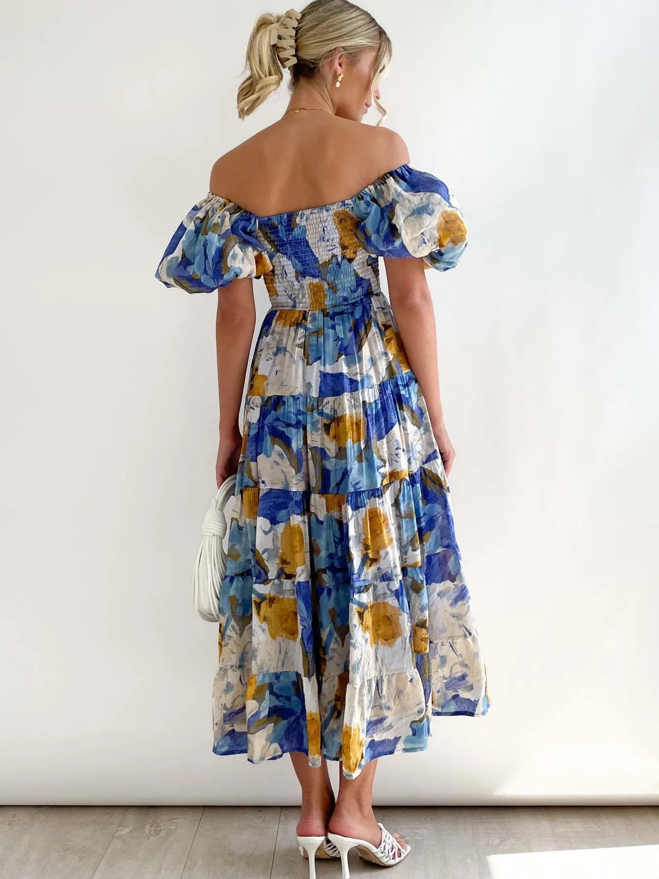 Floral Smocked Puff Sleeve Tiered Dress