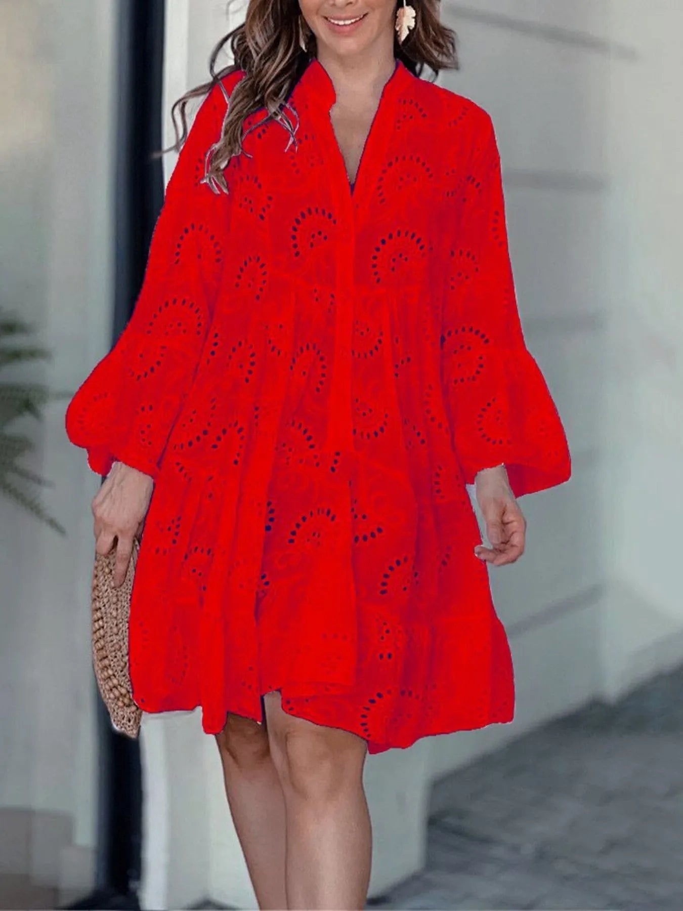 Eyelet Ruffled Hem Tiered Dress Plus Size