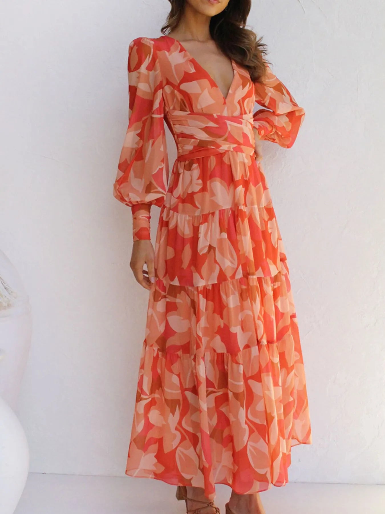 Floral Print Lantern Sleeve Maxi Dress