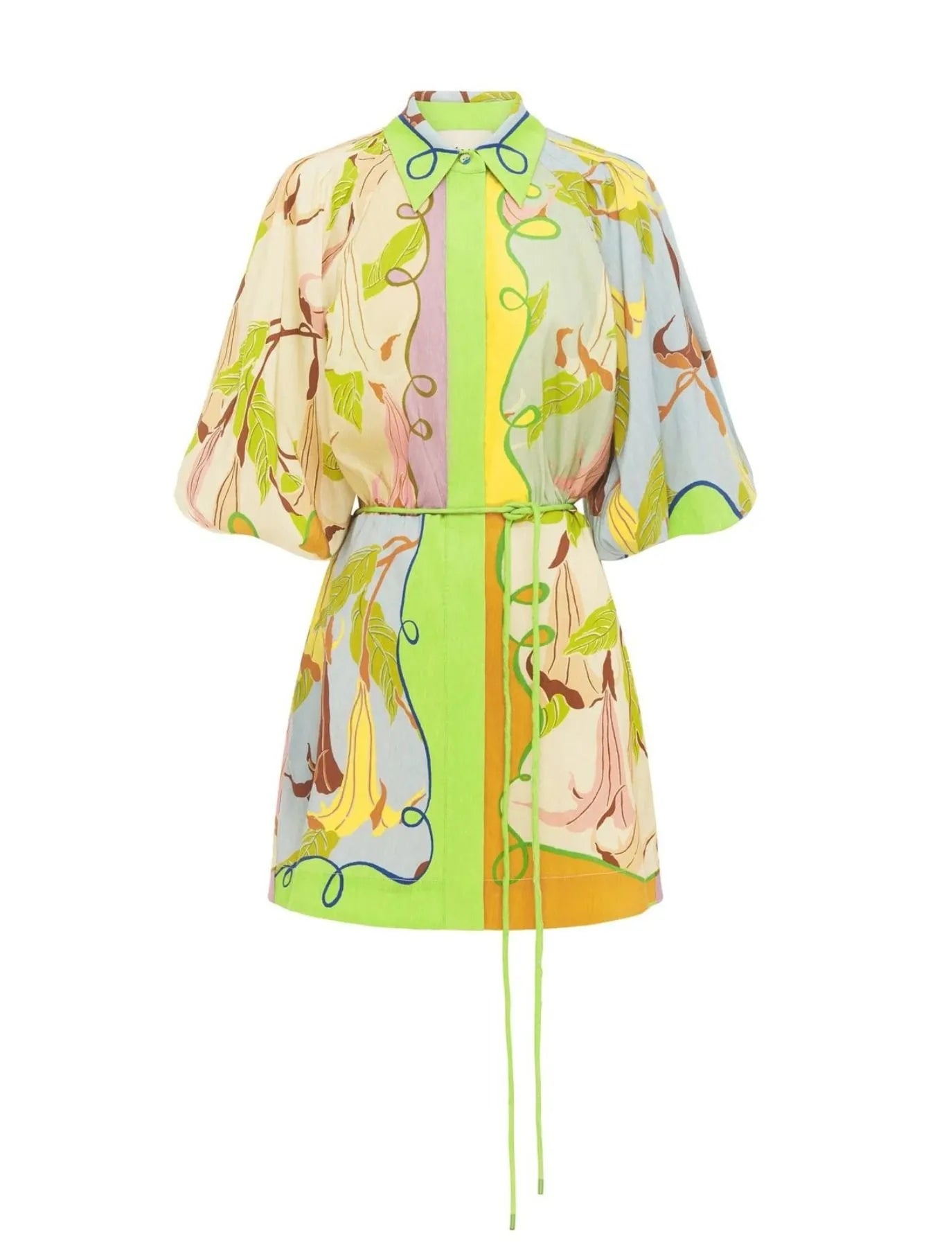 Abstract Print Tie Front Mini Shirt Dress with Pockets