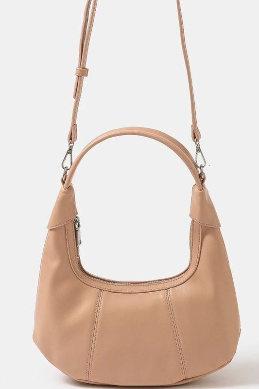 Fame Faux Leather Round Multi Panel Crossbody Handbag