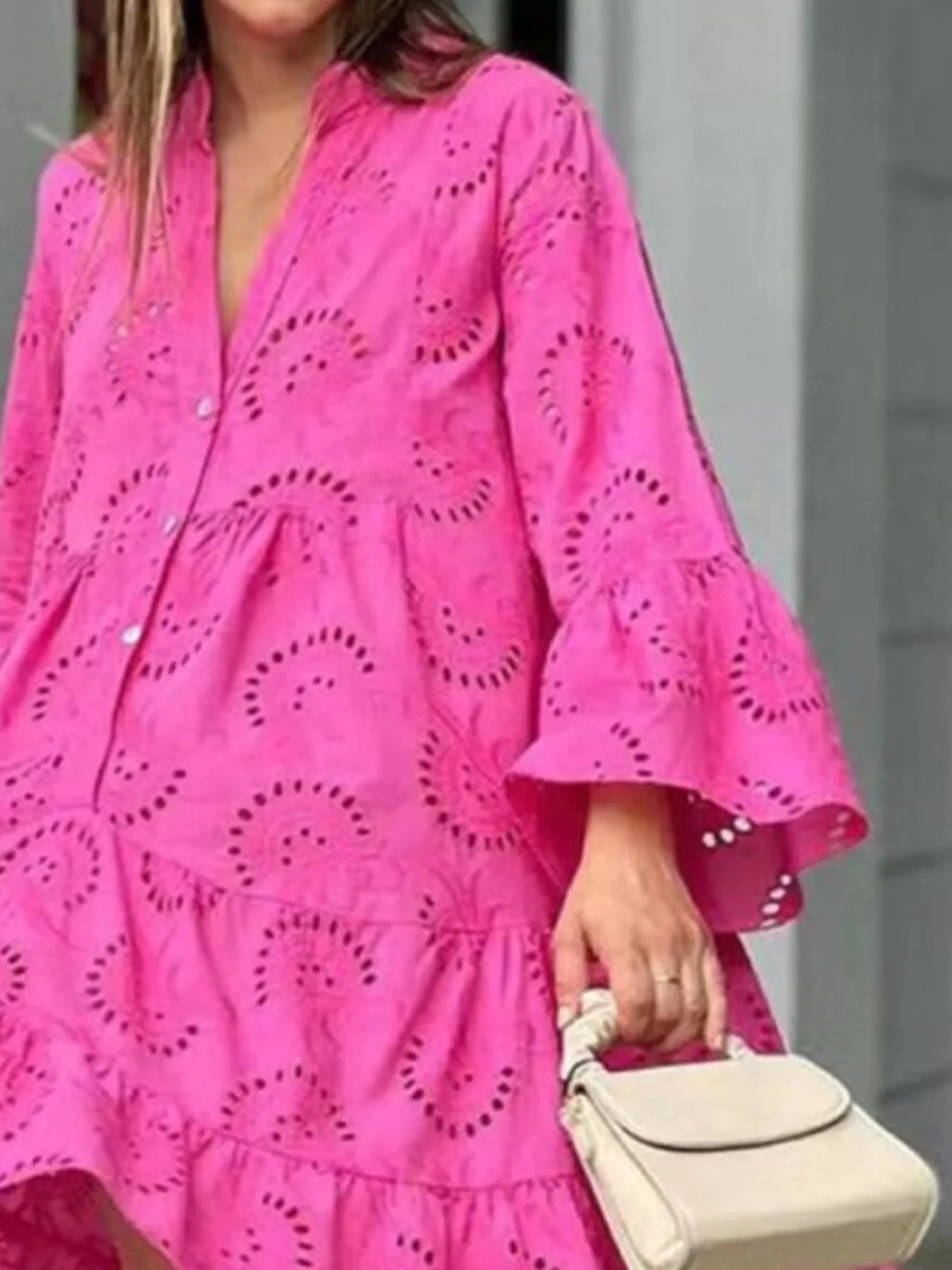 Eyelet Ruffled Hem Tiered Dress Plus Size