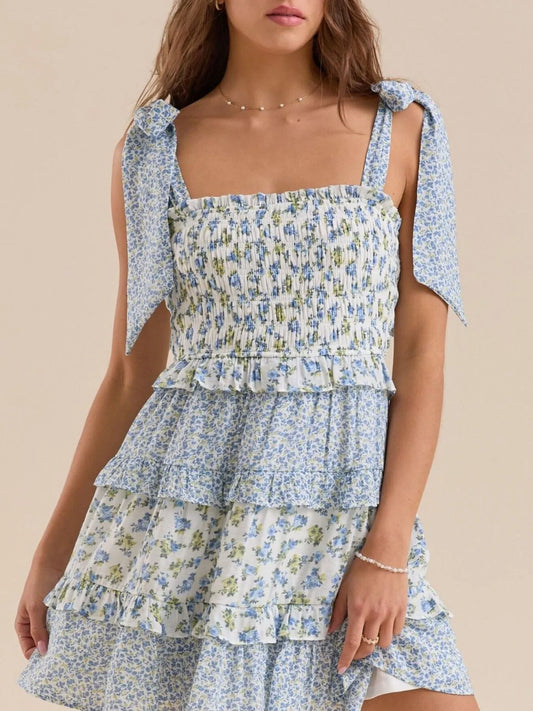 Floral Smocked Tie-Shoulder Summer Dress