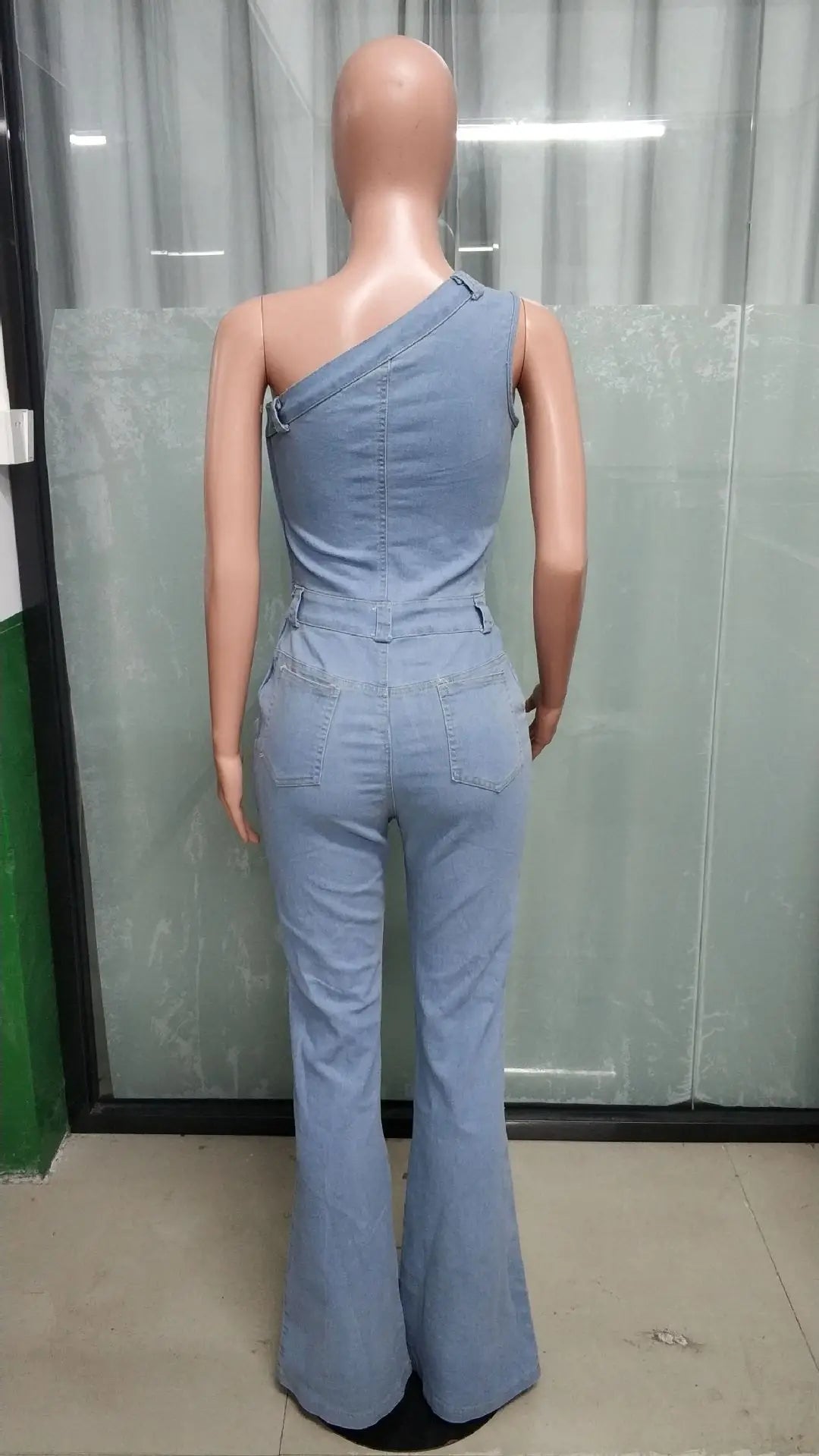 Demin Overalls Women Jumpsuits One Shoulder Mom Jeans Bodycon Long Pants Flare Pant High Waist Streetwear Y2k Slim Fit Rompers