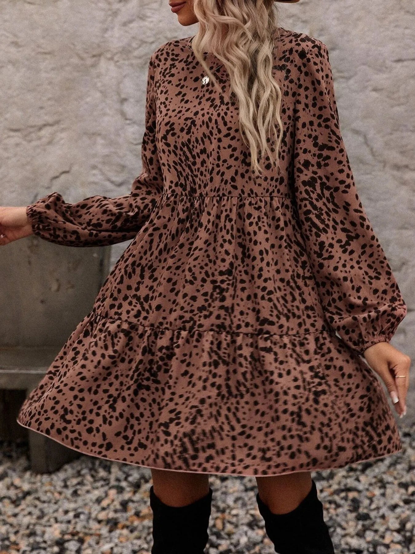 Leopard Print Long Sleeve Casual Dress