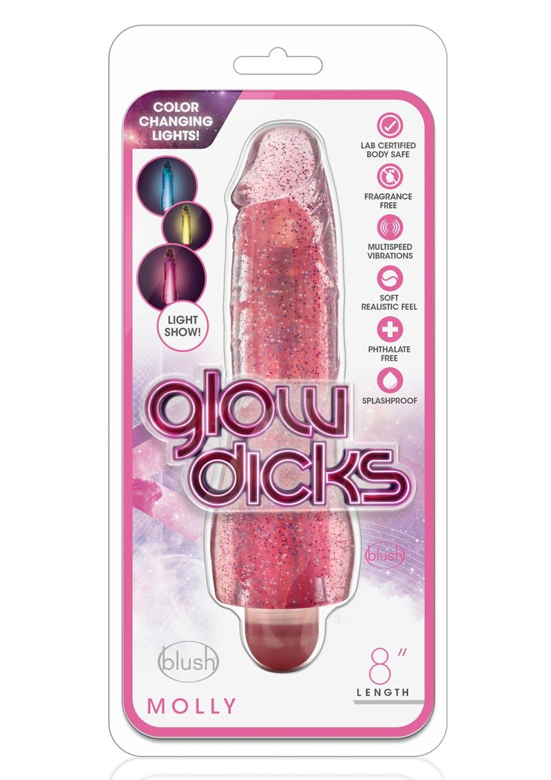 Glow Dicks Molly 8 Inch Glitter Vibrator with Color Changing Lights