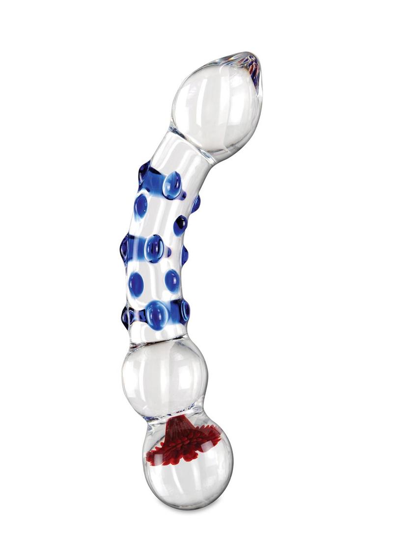 Icicles No. 18 Textured Glass Massager with Blue and Red Dots