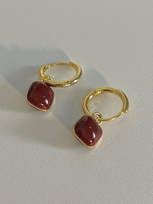 Modern style red bean mosquito coil disc ear clip without piercing wine red earrings