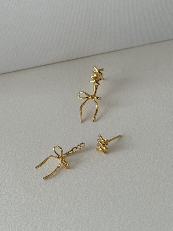 Modern 925 silver needle bow ribbon cute new earrings