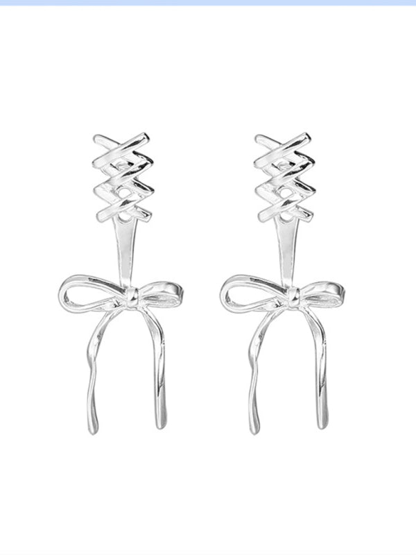 Modern 925 silver needle bow ribbon cute new earrings